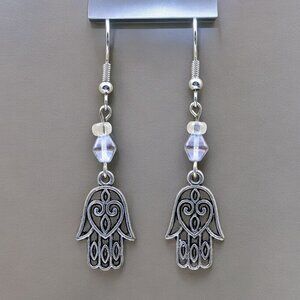 Handmade Hamsa Earrings with Blue Crystal